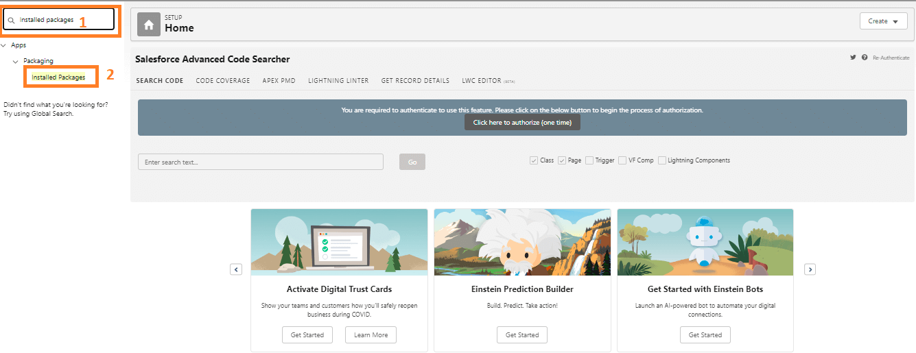 Salesforce Setup Quick Find search box with