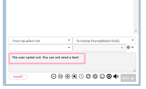 Salesforce Mini Chat Console with the message field locked and a highlighted message reading