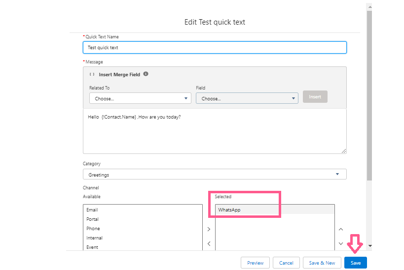 Salesforce Edit Quick Text record for a