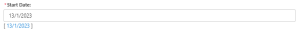 Start Date field set to 13/1/2023, with a date-picker link shown below it.